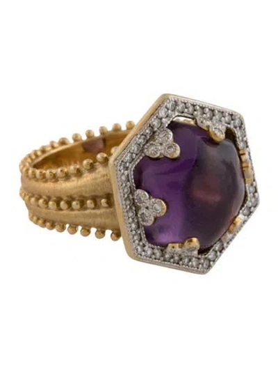 Pre-owned Jude Frances 18k Amethyst & Diamond Cocktail Ring In Multicolor
