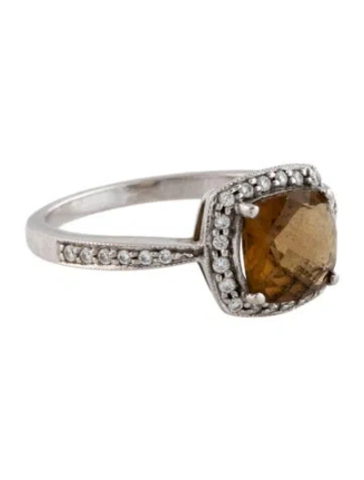 Pre-owned Jude Frances 18k Citrine And Diamond Halo Cocktail Ring In Multicolor