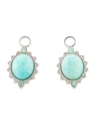 Pre-owned Jude Frances 18k Diamond & Amazonite Earring Enhancers In Multi