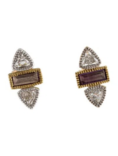 Pre-owned Jude Frances 18k Diamond & Amethyst Stud Earrings In Multicolor