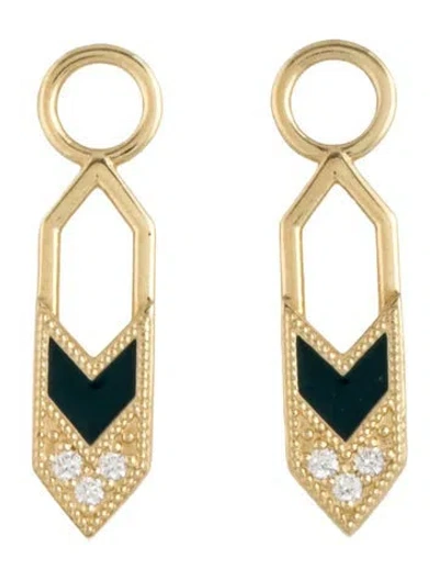 Pre-owned Jude Frances 18k Diamond & Enamel Lisse Elongated Hexagon Earring Enhancers In Green