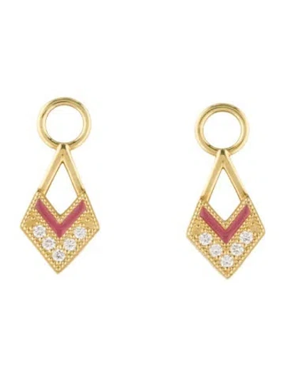 Pre-owned Jude Frances 18k Diamond & Enamel Lisse Open Earrings Enhancers In Pink