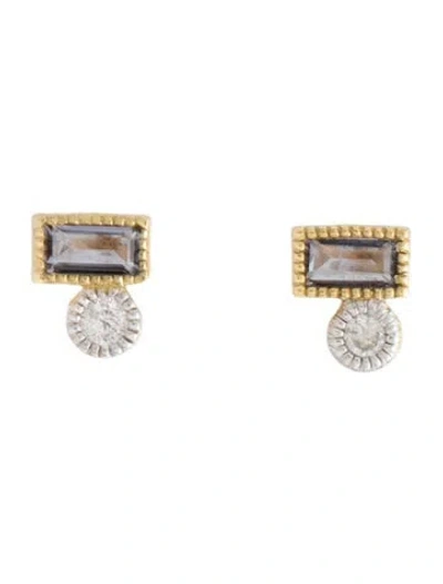 Pre-owned Jude Frances 18k Diamond & Iolite Stud Earrings In Multicolor