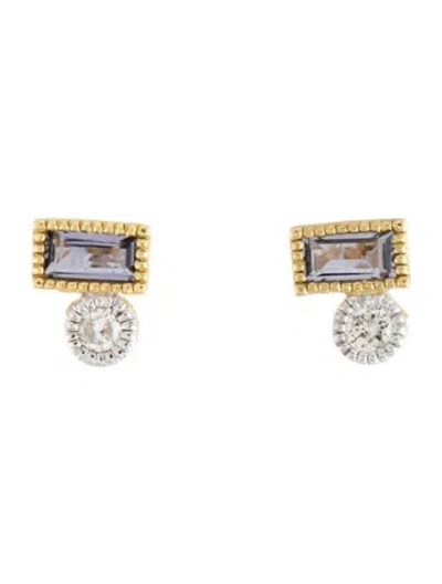 Pre-owned Jude Frances 18k Diamond & Iolite Stud Earrings In Multicolor
