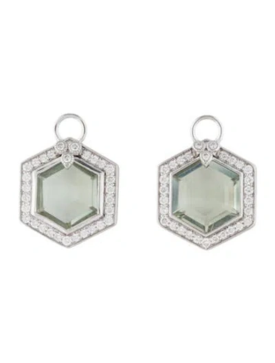 Pre-owned Jude Frances 18k Diamond & Prasiolite Earring Enhancers W/ Tags In Multi