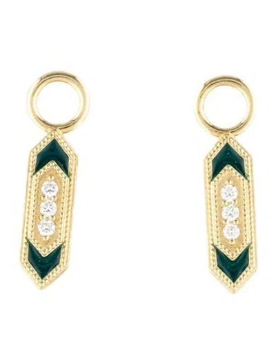 Pre-owned Jude Frances 18k Diamond Enamel Small Elongated Hexagon Earring Charms In Green