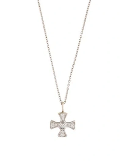 Pre-owned Jude Frances 18k Diamond Provence Maltese Cross Pendant Necklace, 16.5" In Multi