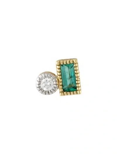 Pre-owned Jude Frances 18k Emerald & Diamond Single Stud Earring In Multicolor