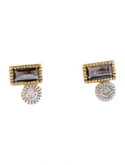 Pre-owned Jude Frances 18k Iolite & Diamond Stud Earrings In Multicolor