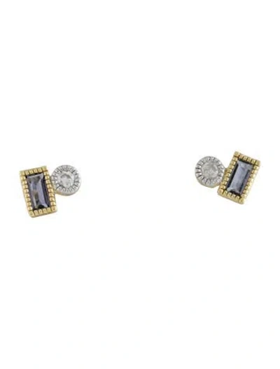 Pre-owned Jude Frances 18k Iolite & Diamond Stud Earrings In Multicolor