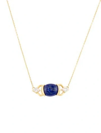 Pre-owned Jude Frances 18k Lapis Lazuli & Diamond Pendant Necklace, 17" In Multicolor