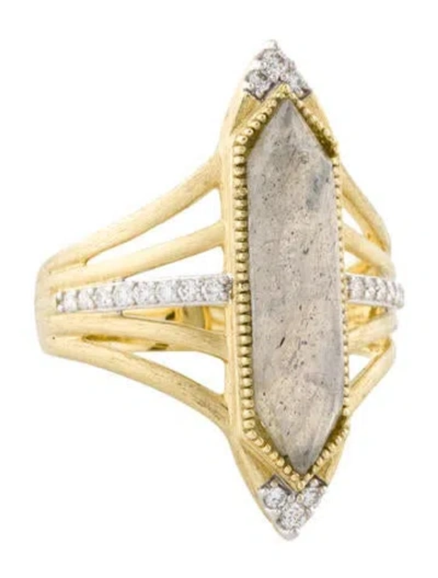 Pre-owned Jude Frances 18k Moonstone Labradorite & Diamond Cocktail Ring In Multi