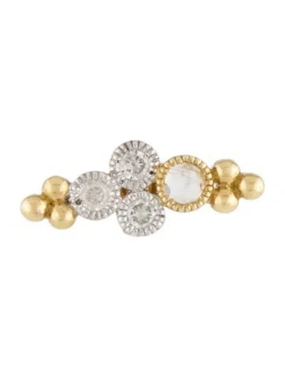 Pre-owned Jude Frances 18k Moonstone Labradorite & Diamond Single Stud Earring In Multicolor
