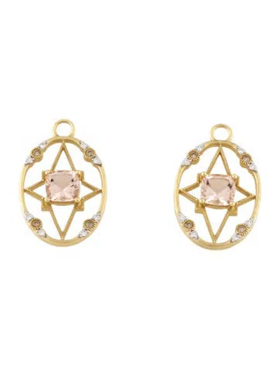 Pre-owned Jude Frances 18k Morganite & Diamond Earring Enhancers In Multicolor