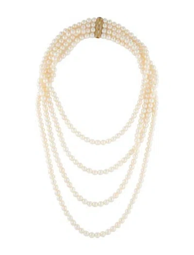 Pre-owned Jude Frances 18k Pearl & Diamond Multi-strand Beaded Necklace, 16.25"