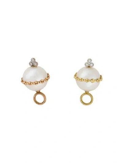 Pre-owned Jude Frances 18k Pearl & Diamond Wrapped Earring Enhancers In Multi