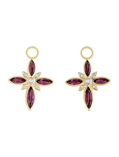 Pre-owned Jude Frances 18k Rhodolite & Diamond Cross Earring Enhancers In Multicolor