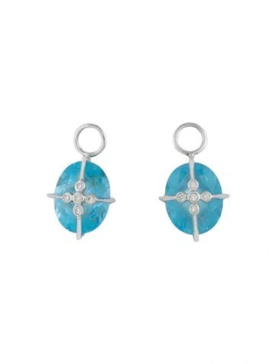 Pre-owned Jude Frances 18k Topaz & Diamond Earring Enhancers In Multi