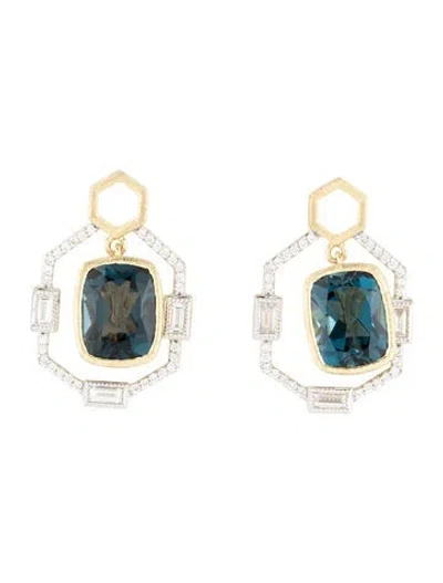 Pre-owned Jude Frances 18k Topaz & Diamond Earring Enhancers In Multicolor