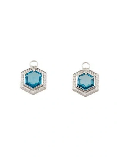 Pre-owned Jude Frances 18k Topaz & Diamond Halo Earring Enhancers W/ Tags In Multicolor