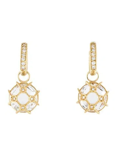 Pre-owned Jude Frances 18k Topaz & Diamond Hoop Drop Earrings In Multicolor