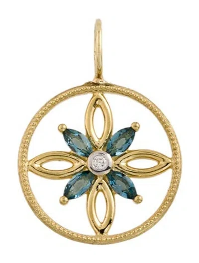 Pre-owned Jude Frances 18k Topaz & Diamond Pendant, 0.75" In Multicolor