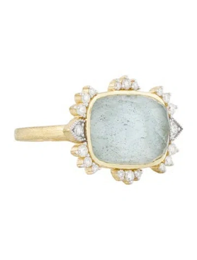 Pre-owned Jude Frances 18k Topaz & Labradorite Doublet & Diamond Lisse Starburst Ring In Multi