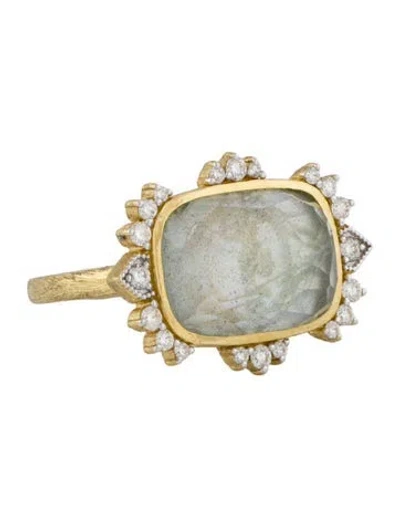 Pre-owned Jude Frances 18k Topaz & Labradorite Doublet & Diamond Lisse Starburst Ring In Multi