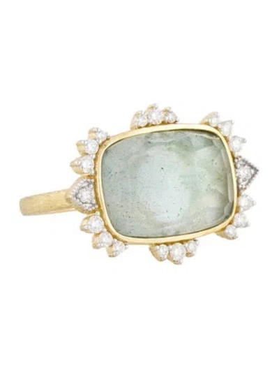 Pre-owned Jude Frances 18k Topaz & Labradorite Doublet & Diamond Lisse Starburst Ring In Multi