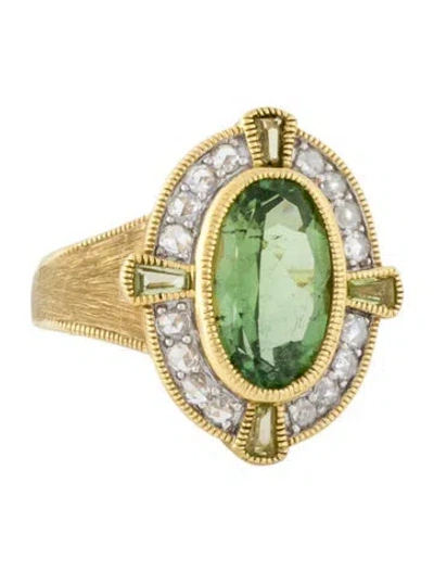 Pre-owned Jude Frances 18k Tourmaline, Peridot & Diamond Cocktail Ring In Multi