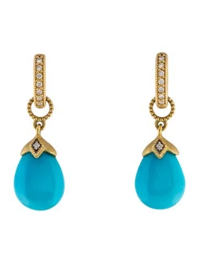 Pre-owned Jude Frances 18k Turquoise & Diamond Drop Earrings In Multicolor