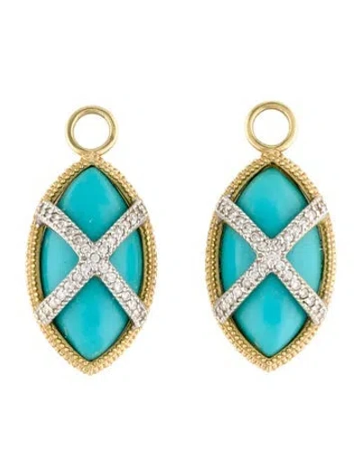 Pre-owned Jude Frances 18k Turquoise & Diamond Earring Enhancers In Multi