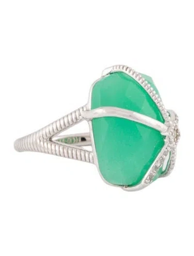 Pre-owned Jude Frances Chrysoprase & Topaz Elongated Cushion Ring In Multi