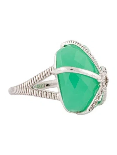 Pre-owned Jude Frances Chrysoprase & Topaz Elongated Cushion Ring In Multi