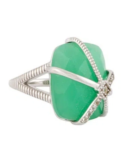 Pre-owned Jude Frances Chrysoprase & Topaz Elongated Cushion Ring In Multi