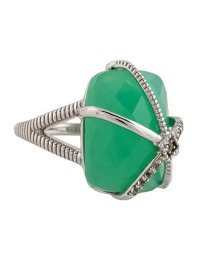 Pre-owned Jude Frances Chrysoprase & Topaz Elongated Cushion Ring In Multicolor