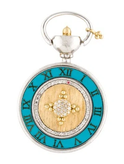 Pre-owned Jude Frances Diamond & Enamel Pocket Watch Pendant In Multi