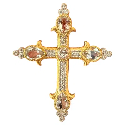 Pre-owned Jude Frances Diamond Cross Pendant In 18kt Yellow Gold With White Topaz