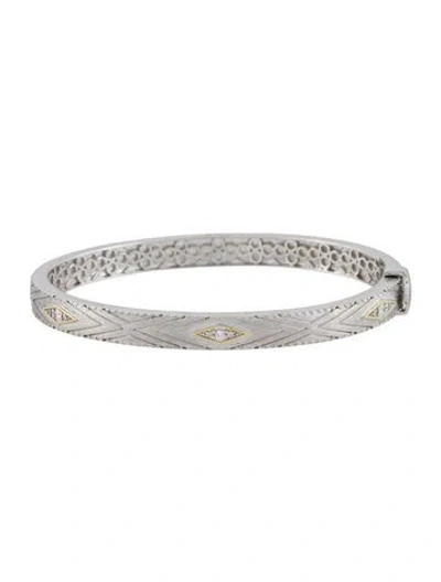 Pre-owned Jude Frances Diamond Moroccan Geometric Lined Milgrain Hinged Bangle Bracelet, 6.5" In Multi