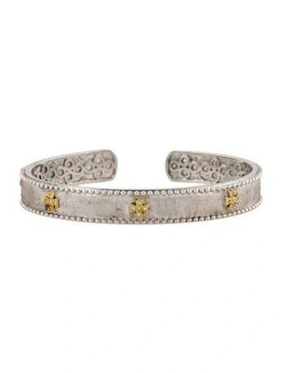 Pre-owned Jude Frances Diamond Narrow Beaded Maltese Cuff Bracelet, 7" In Multi