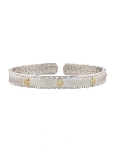 Pre-owned Jude Frances Diamond Narrow Beaded Maltese Cuff Bracelet, 8" In Multi