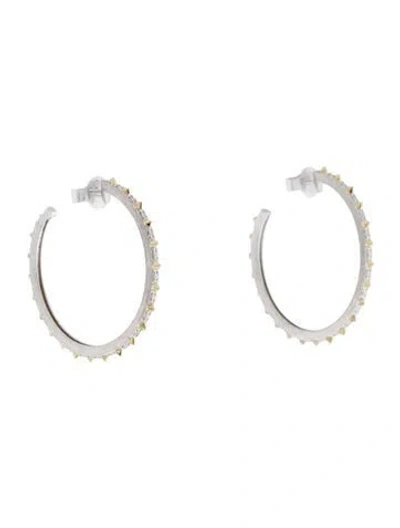 Pre-owned Jude Frances Diamond Narrow Gold Pyramid Pave Hoop Earrings In Multi