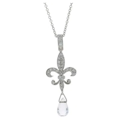 Pre-owned Jude Frances Diamond Sapphire Fleur De Lis Necklace 16 1/4" Whitegold 18k .14ctw In Blue