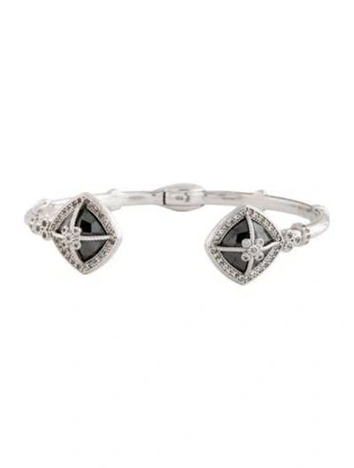 Pre-owned Jude Frances Hematine & Colorless Sapphire Cuff Bracelet, 6.5" In Metallic