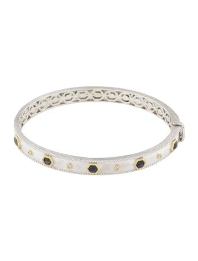 Pre-owned Jude Frances Labradorite & Diamond Hinged Bangle Bracelet, 8" In Multi