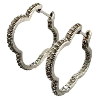 Pre-owned Jude Frances Large 18kt White Gold Diamond Hoops, Clover Style