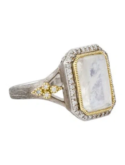 Pre-owned Jude Frances Moonstone Labradorite & Diamond Halo Cocktail Ring W/ Tags In Multicolor