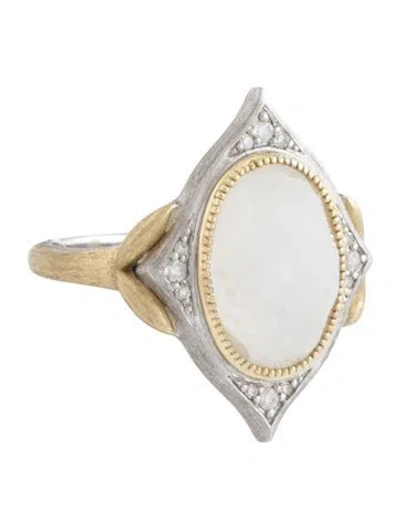 Pre-owned Jude Frances Moonstone Labradorite & Mother Of Pearl Doublet & Diamond Cocktail Ring In Multicolor