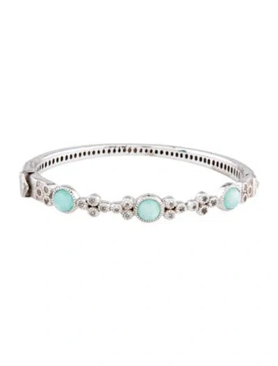 Pre-owned Jude Frances Moonstone Labradorite & Topaz Milgrain Bangle, 6.5" In Multicolor