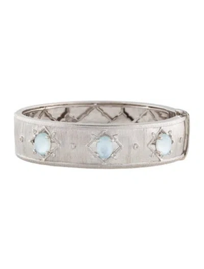 Pre-owned Jude Frances Mother Of Pearl & Topaz Doublet Hinged Bangle Bracelet, 6.25" In Multi